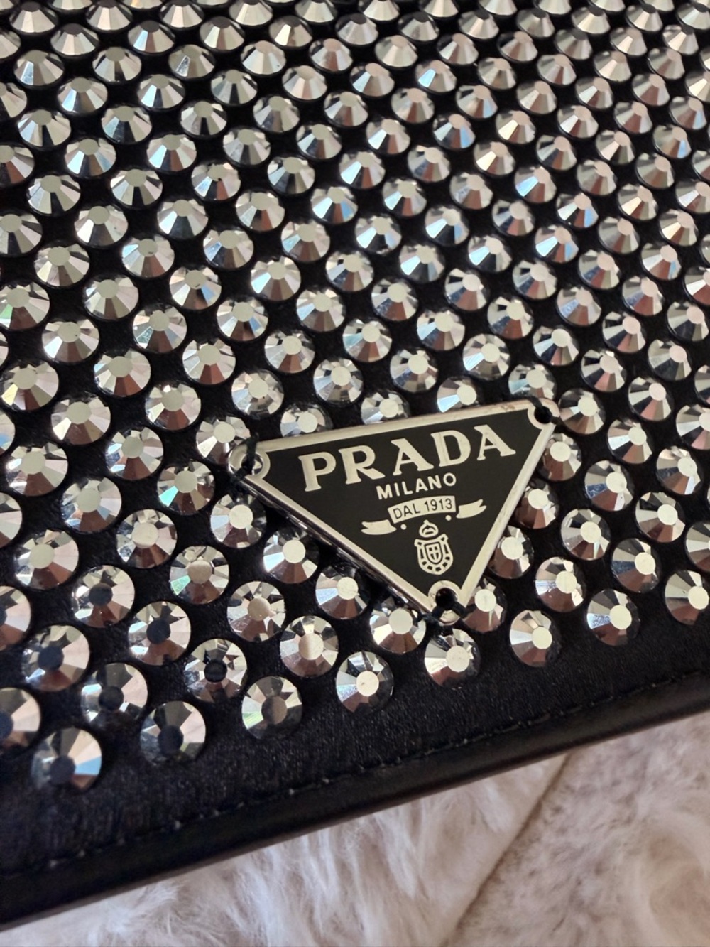 PRADA Black Satin Crystal Crossbody Clutch Bag 1DH044 - Picture 4 of 16